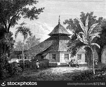 Mosque in Ambon, vintage engraved illustration. Le Tour du Monde, Travel Journal, (1872).