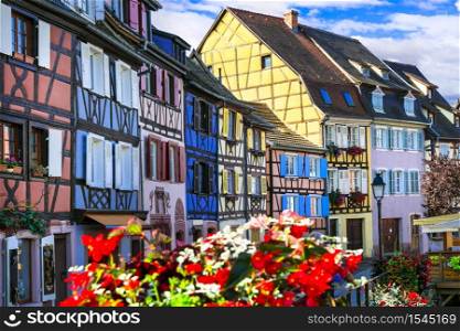 Most beautiful and colourful towns. Colmar in Alsace region of France with traditional half-timbered houses. Travel and landmarks of France. Alsace region, Colmar town