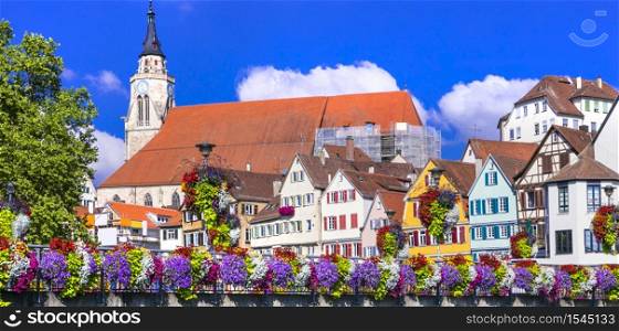 Most colorful places - Tubingen town decoarated by flowers. Germany. Germany travel and landmarks, Tubingen town