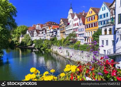Most colorful towns - traditional Tubingen town decoarated by flowers. Germany. Germany travel and landmarks, Tubingen town