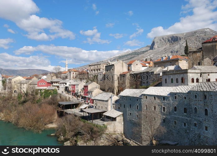 Mostar Old Town on a sunny winter day.