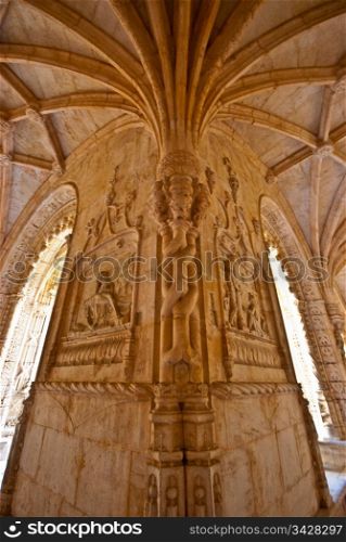 Mosteiro dos Jeronimos. detail of the cloister of Mosteiro dos Jeronimos in Lisbon