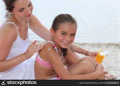 Mother and child at the beach