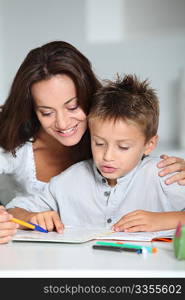 Mother and child doing homework