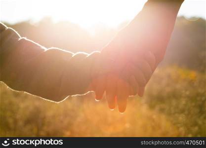 mother and child hands abstract sunset shot