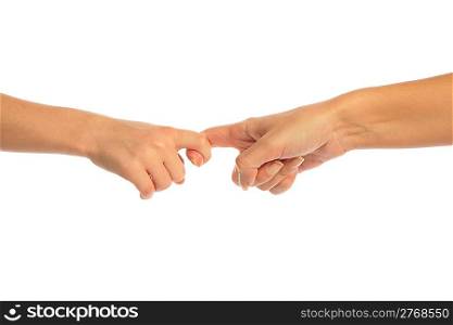 Mother and child touching by fingers