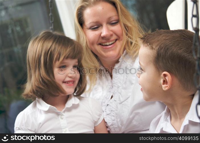 Mother and Children Enjoying a Fun Moment