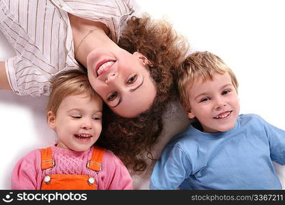 mother and children lying