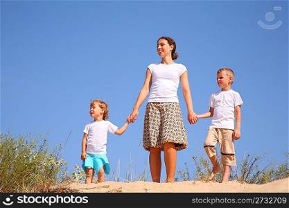 Mother and children on sand