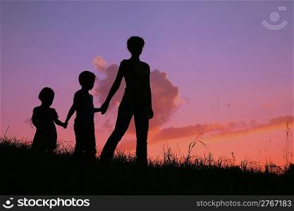 mother and children silhouette