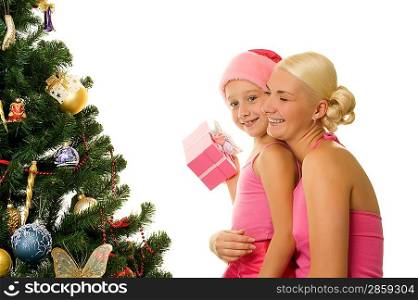 Mother and daughter celebrating christmas