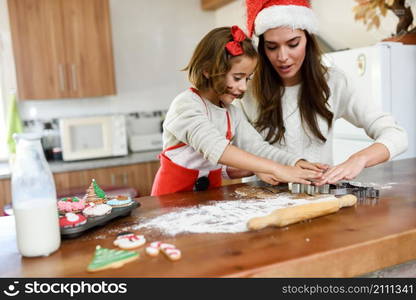 Mother and daughter decorating Christmas in the kitchen. mother daughter cooking