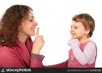 mother and daughter do gesture more silently