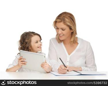 mother and daughter doing home work
