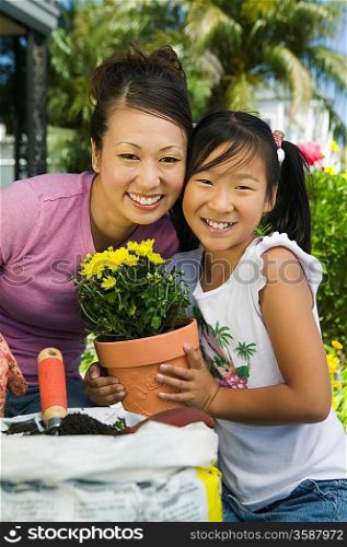 Mother and Daughter Gardening