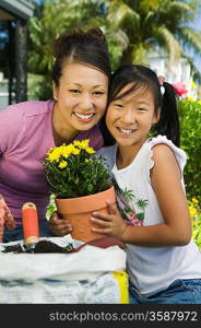 Mother and Daughter Gardening