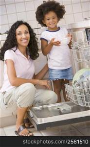Mother And Daughter Loading Dishwasher