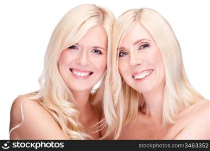 mother and daughter - natural beauty concept, over white