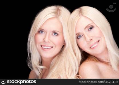 mother and daughter- natural beauty, over black