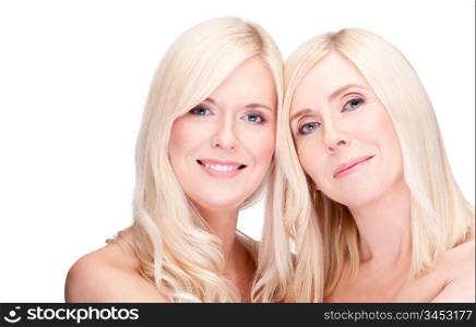 mother and daughter- natural beauty, over white