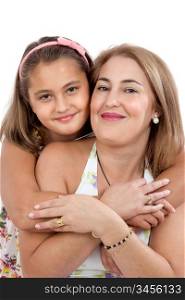 Mother and daughter on a over white background