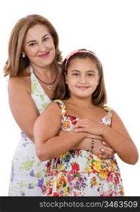Mother and daughter on a over white background