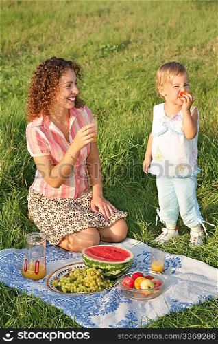 mother and daughter on picnic