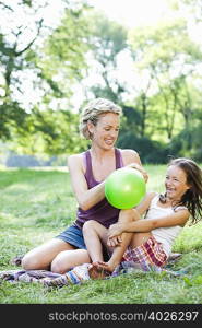 mother and daughter playing