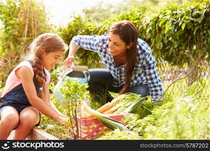 Mother And Daughter Working On Allotment Together