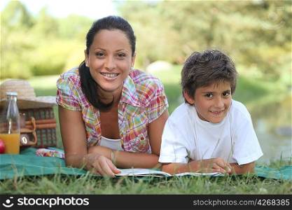 Mother and son enjoying a picnic