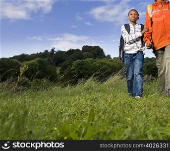 mother and son hiking
