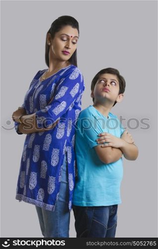 Mother and son looking at each other