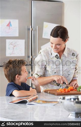 Mother and Son Making Dinner