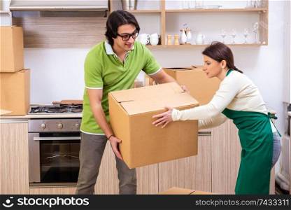 Mother and son moving to new flat 