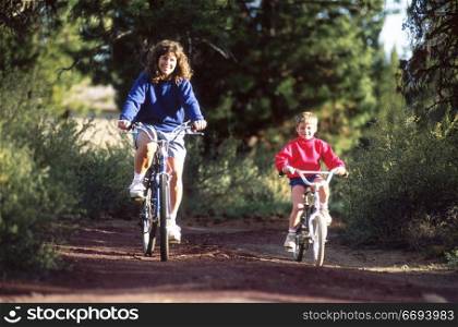Mother and Son Riding Bikes