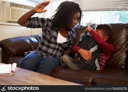 Mother Being Physically Abusive Towards Son At Home
