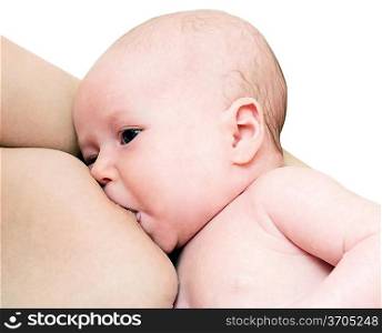 mother breast feeding her baby isolated on white background
