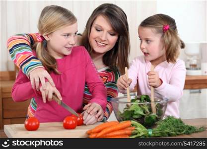 Mother chopping vegetables