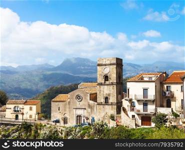 Mother Church (Chiesa Madre) in mountain village Savoca in Sicily, Italy