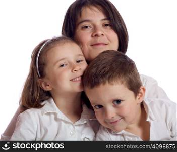 Mother, daughter and son smiling