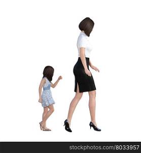 Mother Daughter Interaction of Girl Following Mom as an Illustration Concept. Mother Daughter Interaction of Girl Following Mom
