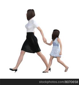 Mother Daughter Interaction of Girl Holding Mom Hand as an Illustration Concept. Mother Daughter Interaction of Girl Holding Mom Hand
