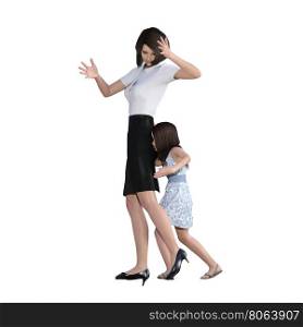 Mother Daughter Interaction of Girl Pushing Mom as an Illustration Concept. Mother Daughter Interaction of Girl Pushing Mom