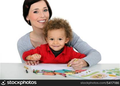 Mother drawing with child