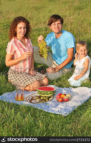 mother, father and daughter on picnic