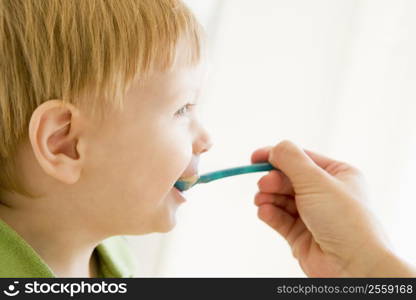 Mother feeding son food