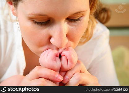 Mother looks at the baby