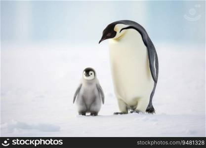 Mother penguin with her offspring. Generative AI