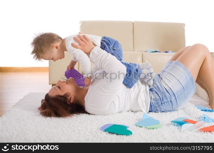 Mother playing with son
