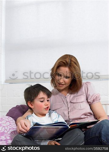Mother Reading Book to Son